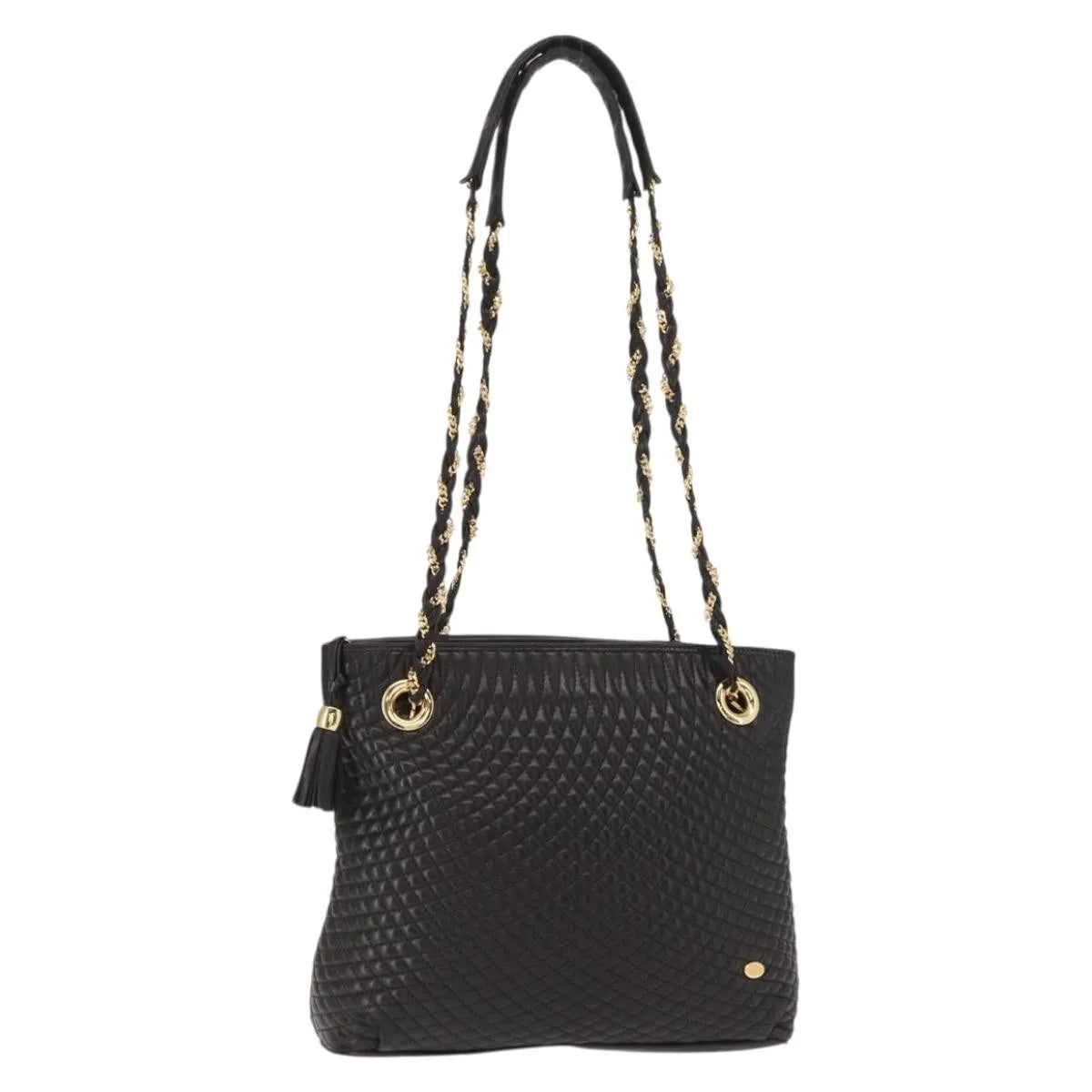Bally Vintage Chain Quilted Leather Black Bag