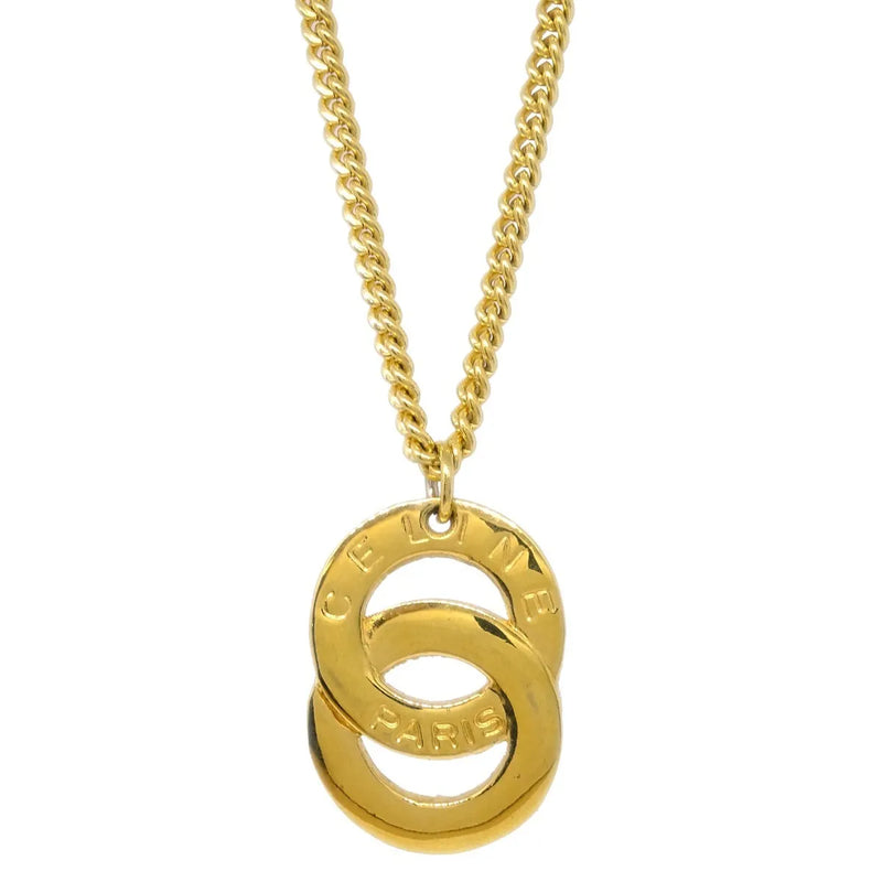 Celine Vintage Logo Circle Pendant Metal Gold Gold_plated Jewelry