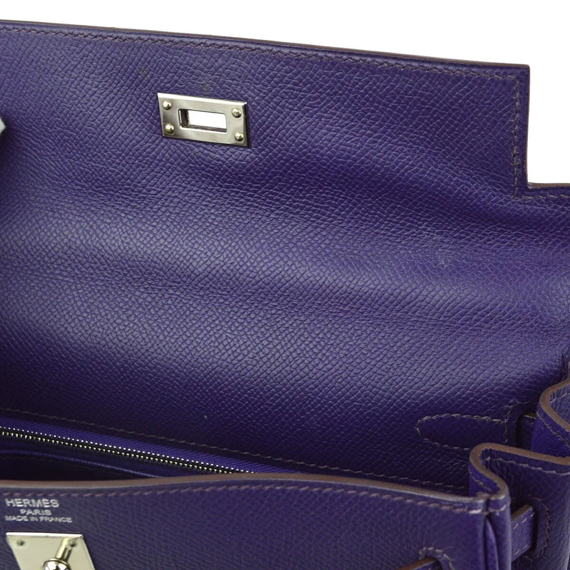 Hermes Kelly Purple Epsom With Palladium Hardware Leather Bag