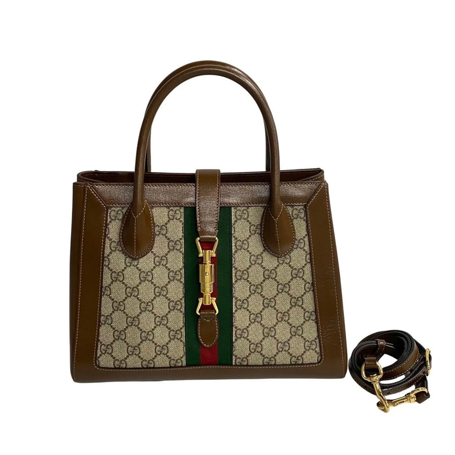 Gucci Jackie 1961 Web Tote Gg Canvas And Leather Brown Bag