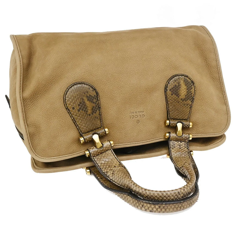 Gucci Twice Satchel Nubuck With Python Brown Suede Bag