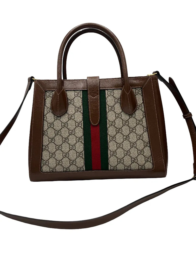 Gucci Jackie 1961 Web Tote Gg Canvas And Leather Brown Bag