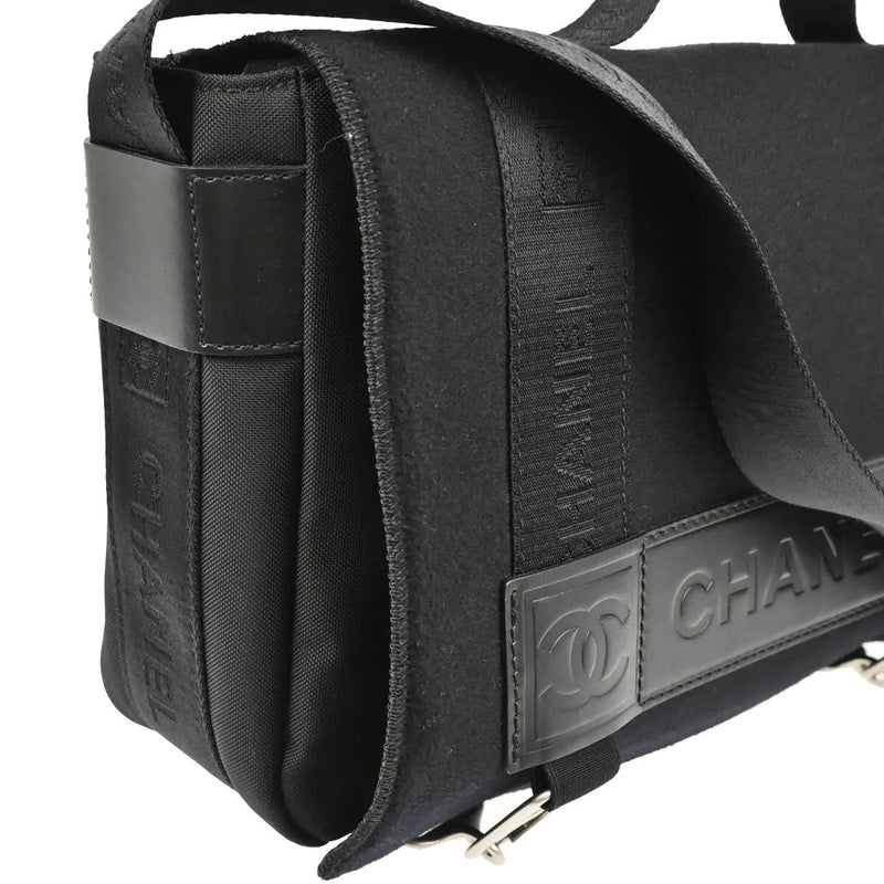 Chanel Sport Line Flap Messenger Wool And Nylon Black Bag
