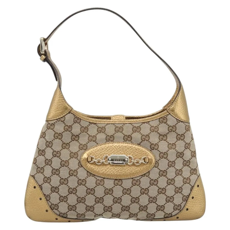 Gucci Vintage Jackie O Chain Hobo Gg Canvas Beige Bag