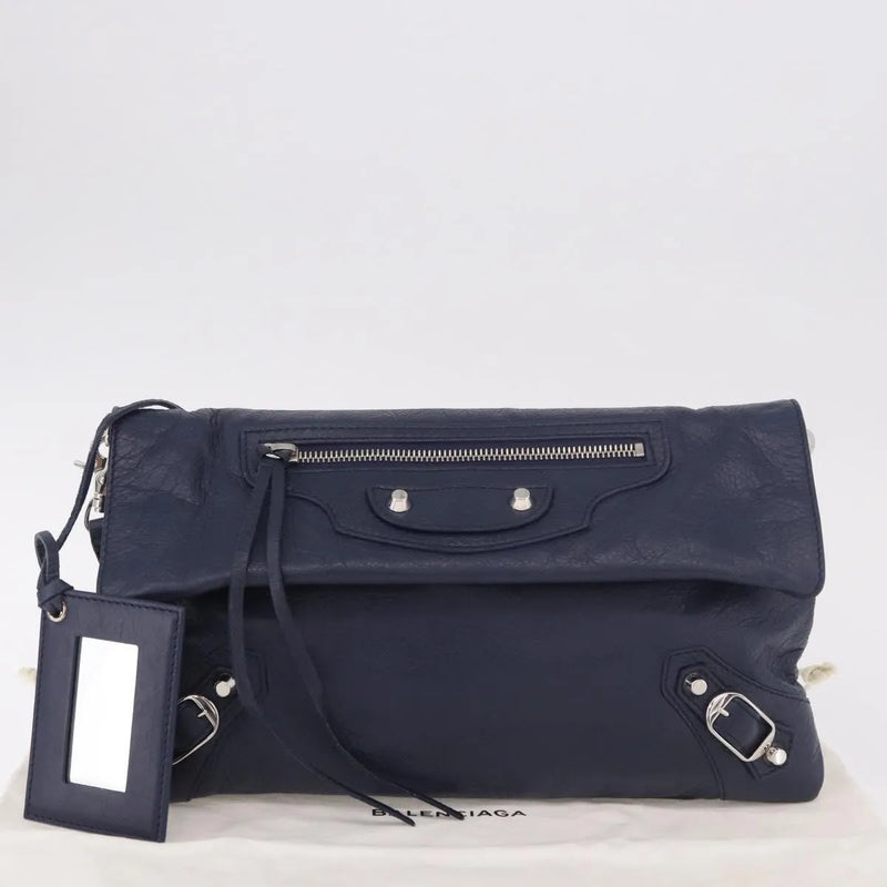 Balenciaga Classic Studs Envelope Strap Clutch Leather Navy Bag
