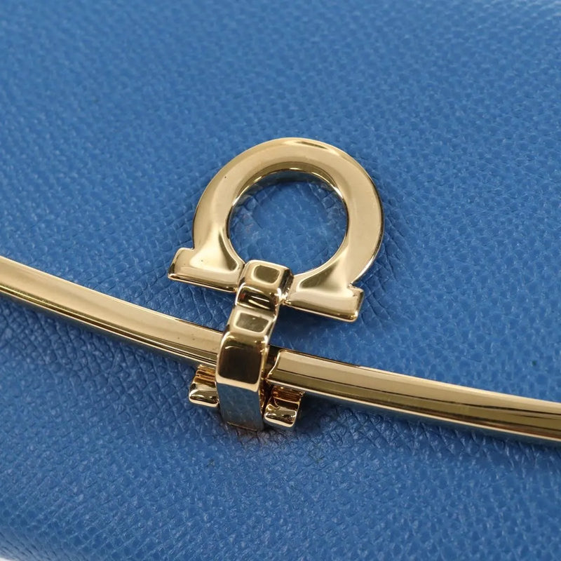 Salvatore Ferragamo Gancini Flap Continental Leather Blue Accessory