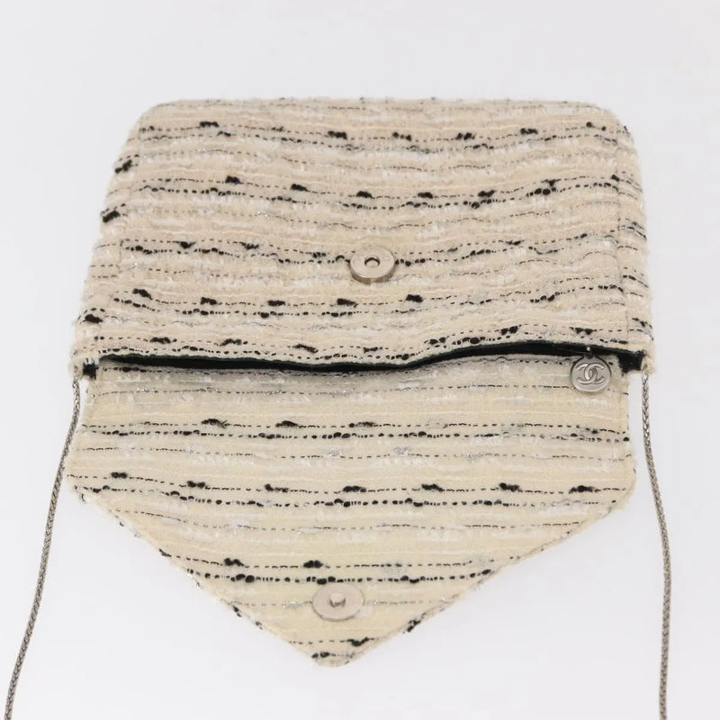 Chanel Vintage Envelope Chain Clutch Tweed White Bag
