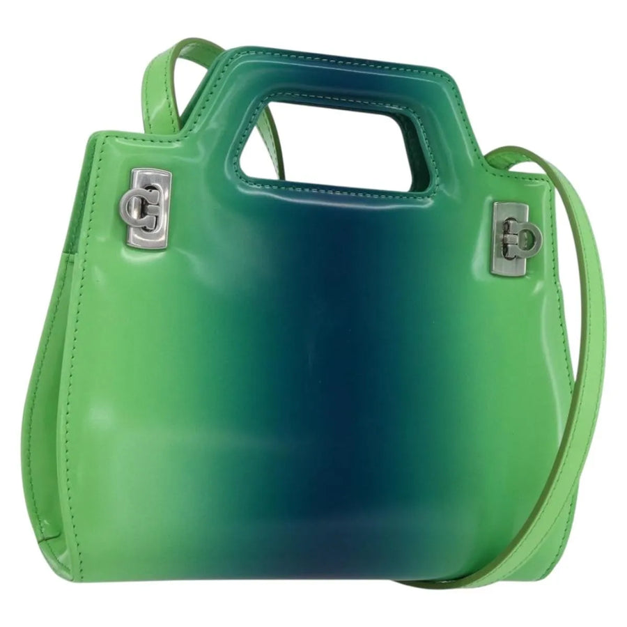 Salvatore Ferragamo Wanda Top Handle Shoulder Gradient Leather Green Patent_leather Bag