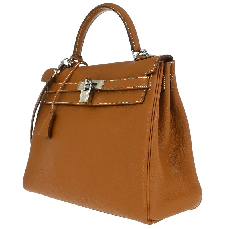 Hermes Kelly Brown Togo With Palladium Hardware Leather Bag