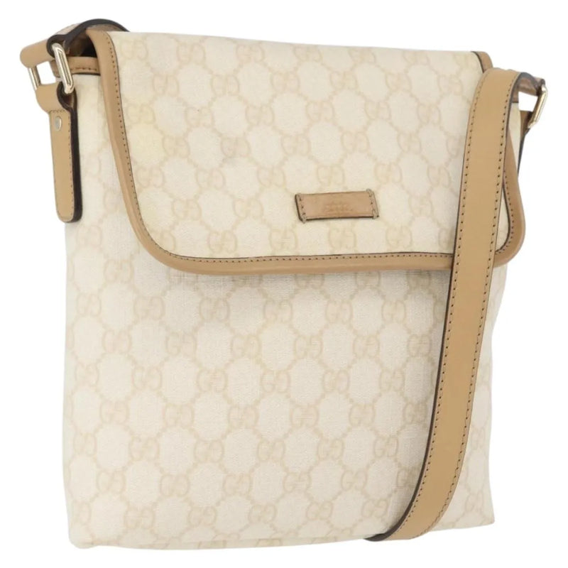 Gucci Flap Messenger Gg Coated Canvas Beige Bag