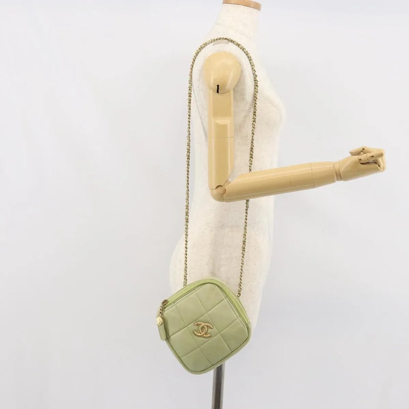 Chanel Diamond Chain Quilted Lambskin Green Leather Bag
