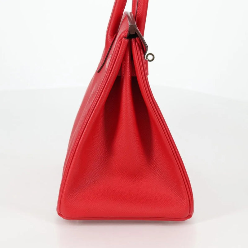 Hermes Birkin Red Epsom With Palladium Hardware Leather Bag