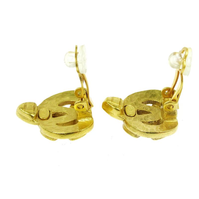 Chanel Vintage Cc Heart Clip-On Metal Gold Jewelry