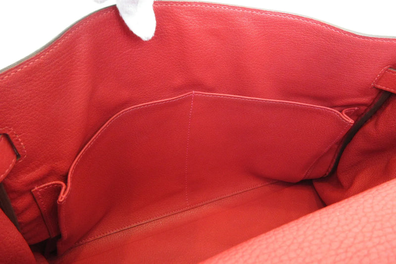 Hermes Kelly Red Clemence With Gold Hardware Leather Bag