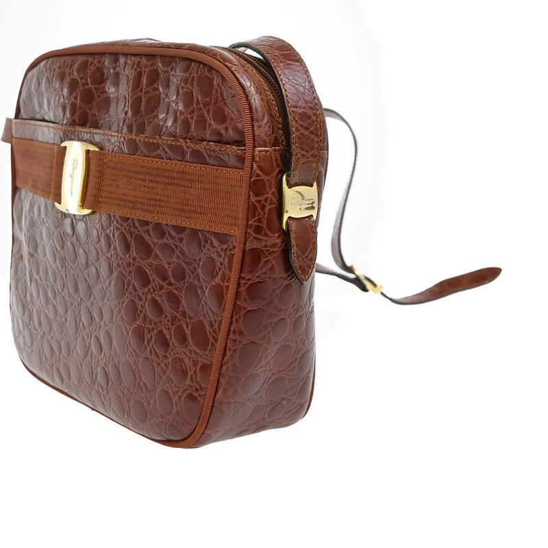 Salvatore Ferragamo Vala Leather Brown Bag