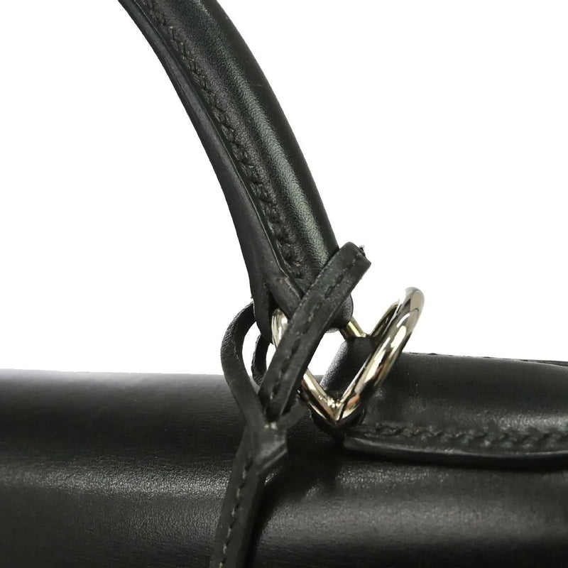 Hermes Kelly Black Box Calf With Palladium Hardware Leather Bag