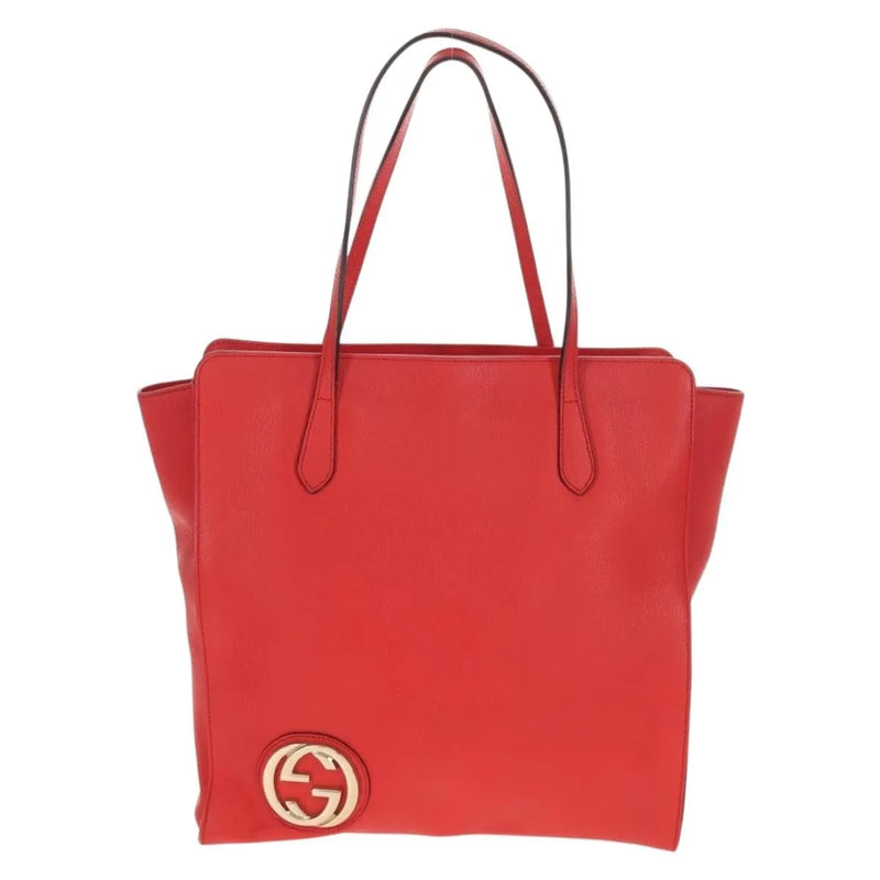 Gucci Grand Prix Interlocking Gg Tote Grainy Leather Red Bag