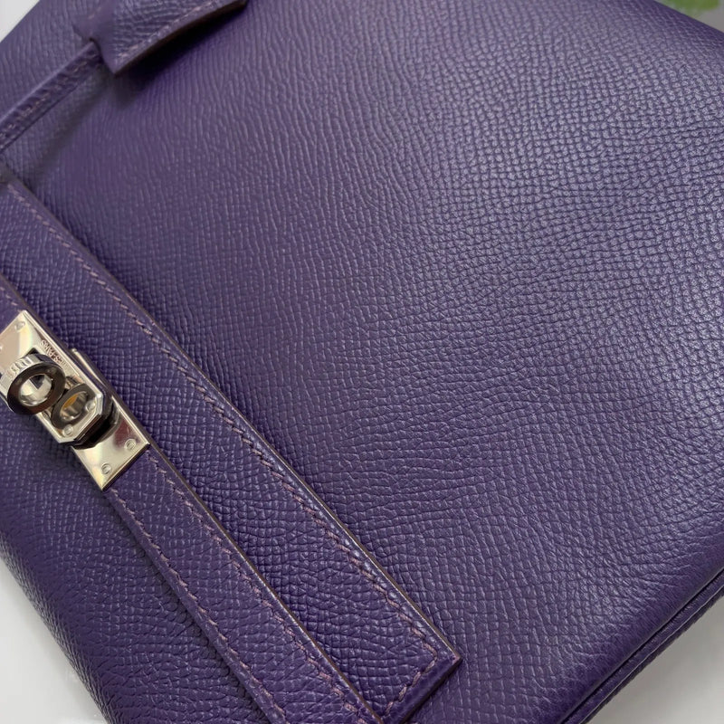 Hermes Kelly Purple Epsom With Palladium Hardware Leather Bag