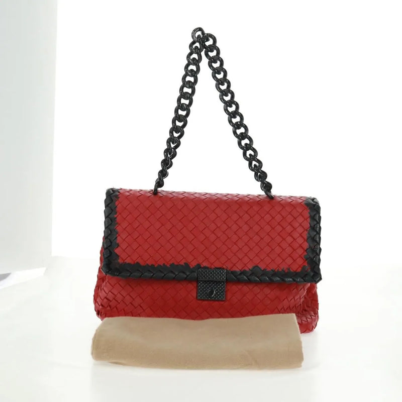 Bottega Veneta Glass Intrecciato Nappa With Snakeskin Red Leather Bag