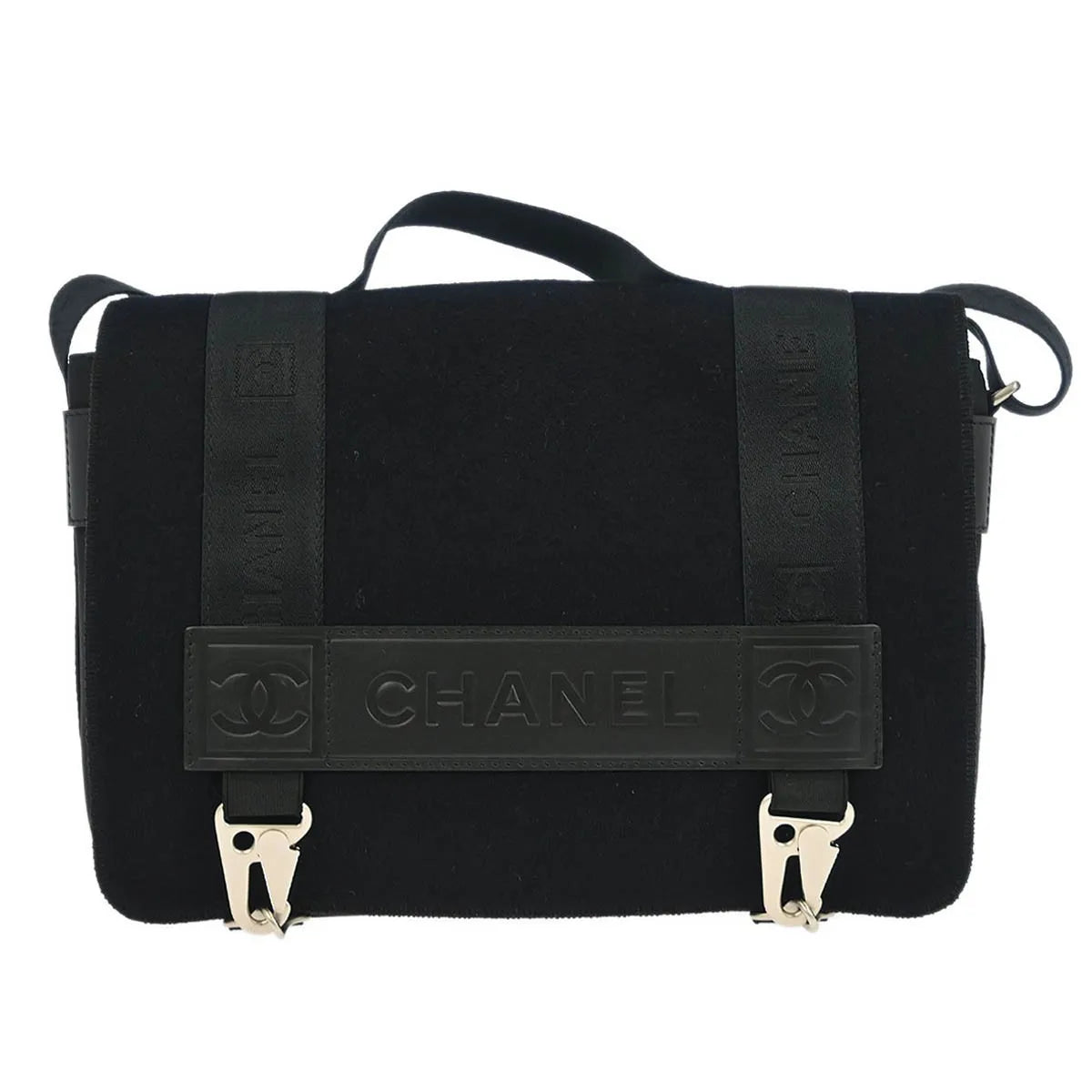 Chanel Sport Line Flap Messenger Wool And Nylon Black Bag
