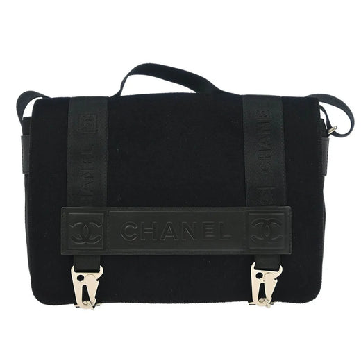 Chanel Sport Line Flap Messenger Wool And Nylon Black Bag