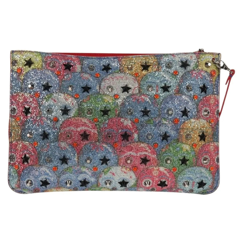 Christian Louboutin Loubiclutch Spiked Printed Leather Red Canvas Bag