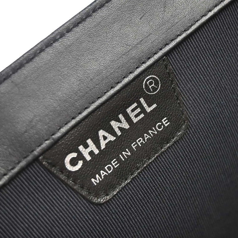 Chanel Vintage Chocolate Bar Tote Quilted Leather Black Bag