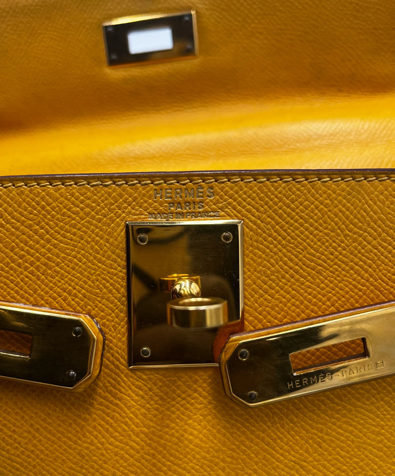 Hermes Kelly 32 Graine Couchevel Yellow Leather Bag