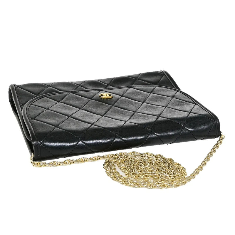 Chanel Vintage Round Flap Quilted Lambskin Black Leather Bag