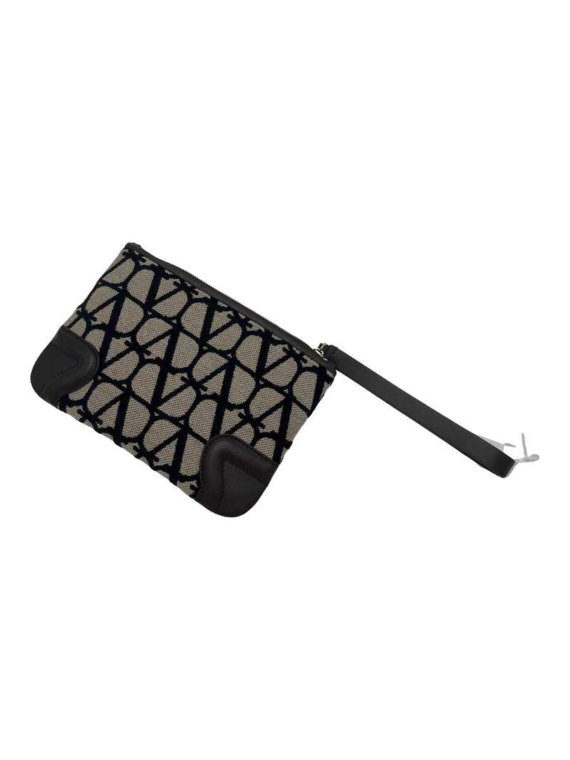 Valentino Garavani Pouche Vlogo Canvas Brown Bag