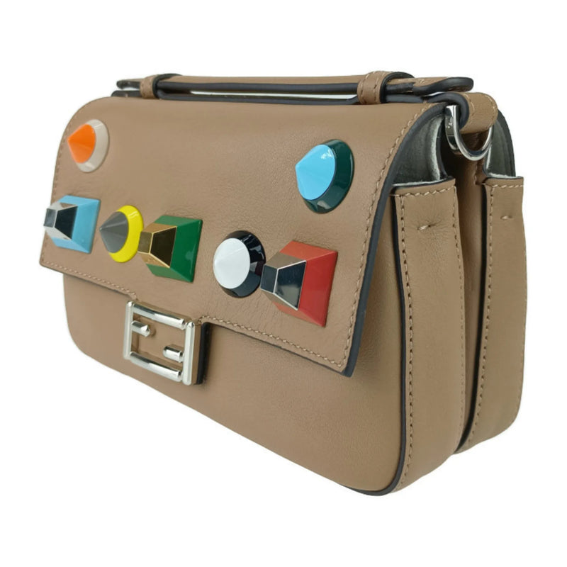Fendi Chain Baguette Charm Leather Beige Bag