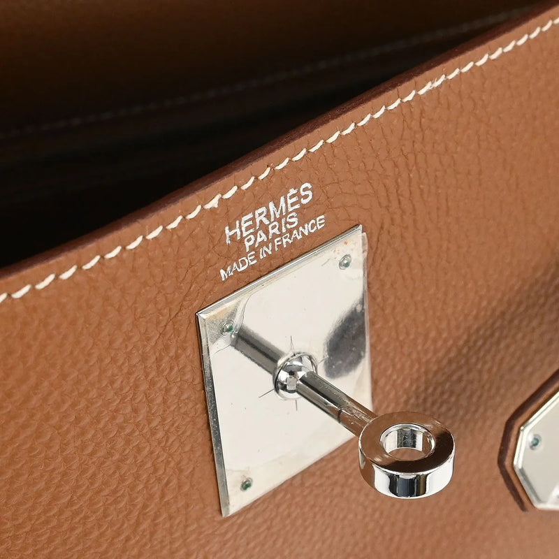 Hermes Kelly Brown Togo With Palladium Hardware Leather Bag
