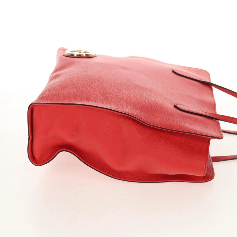 Gucci Grand Prix Interlocking Gg Tote Grainy Leather Red Bag