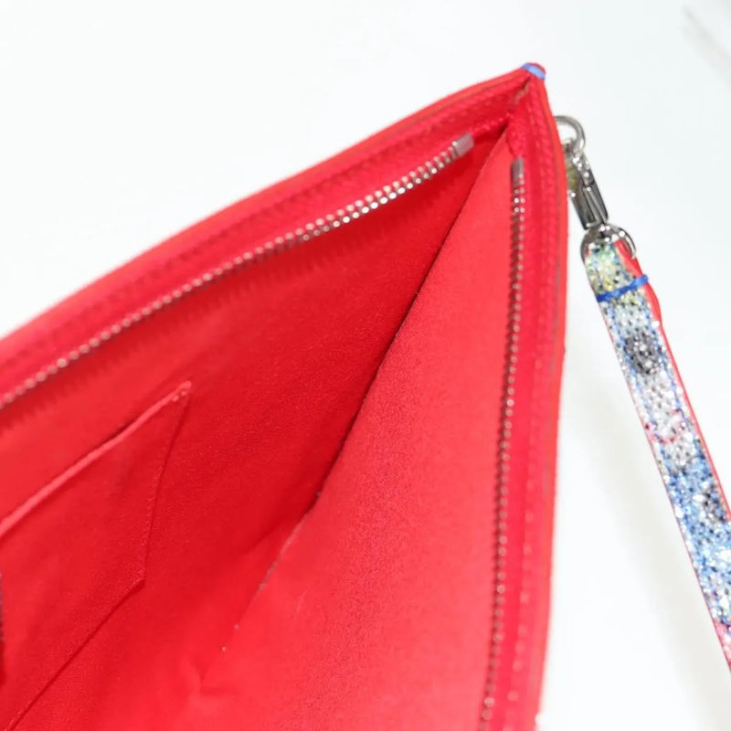 Christian Louboutin Loubiclutch Spiked Printed Leather Red Canvas Bag