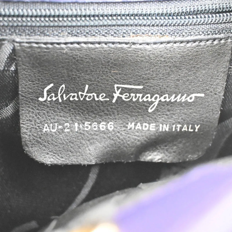 Salvatore Ferragamo Vara Chain Canvas Purple Bag