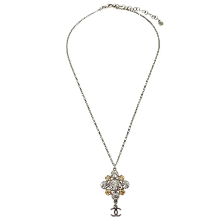 Chanel Cc Cluster Drop Pendant Metal With Crystals Silver Silver_plated Jewelry