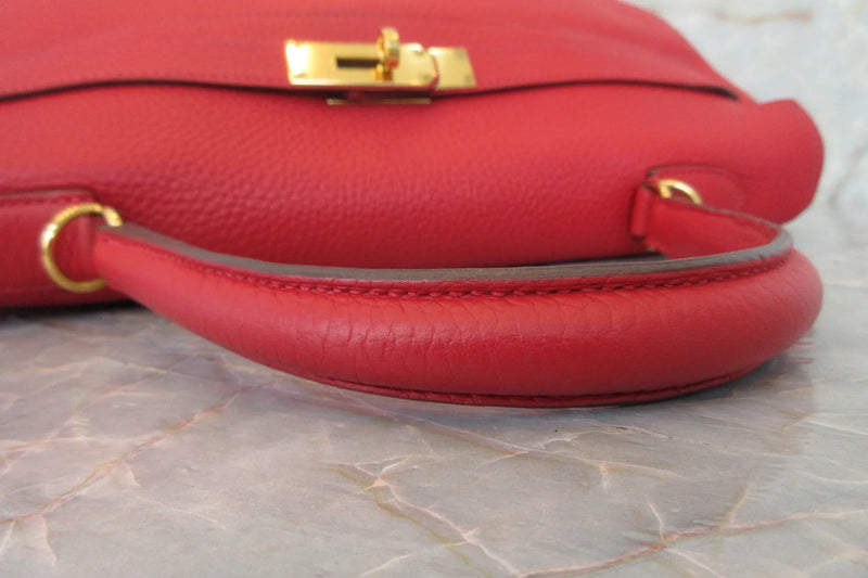 Hermes Kelly Red Clemence With Gold Hardware Leather Bag