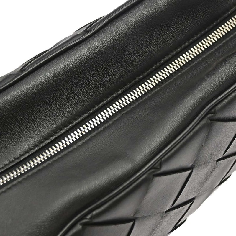 Bottega Veneta Zip Clutch Leather With Intrecciato Snakeskin Detail Black Bag
