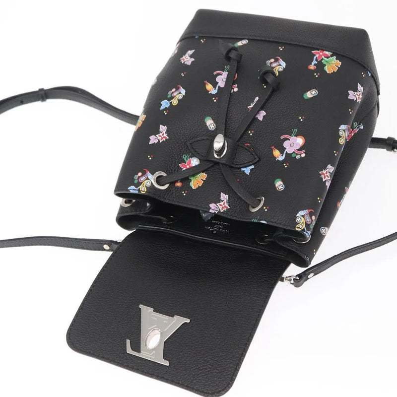 Louis Vuitton Lockme Floral Printed Leather Black Bag