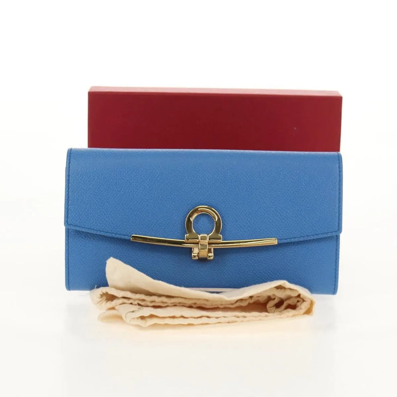 Salvatore Ferragamo Gancini Flap Continental Leather Blue Accessory