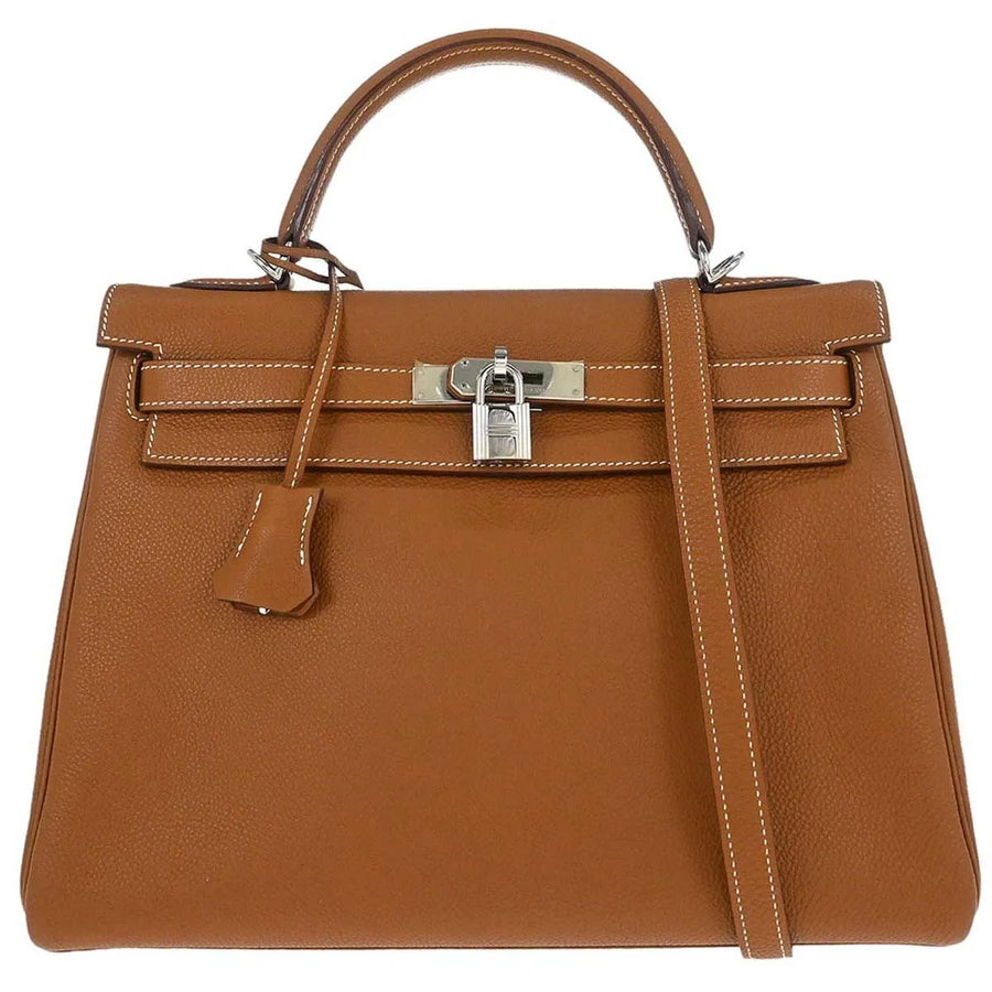 Hermes Kelly Brown Togo With Palladium Hardware Leather Bag