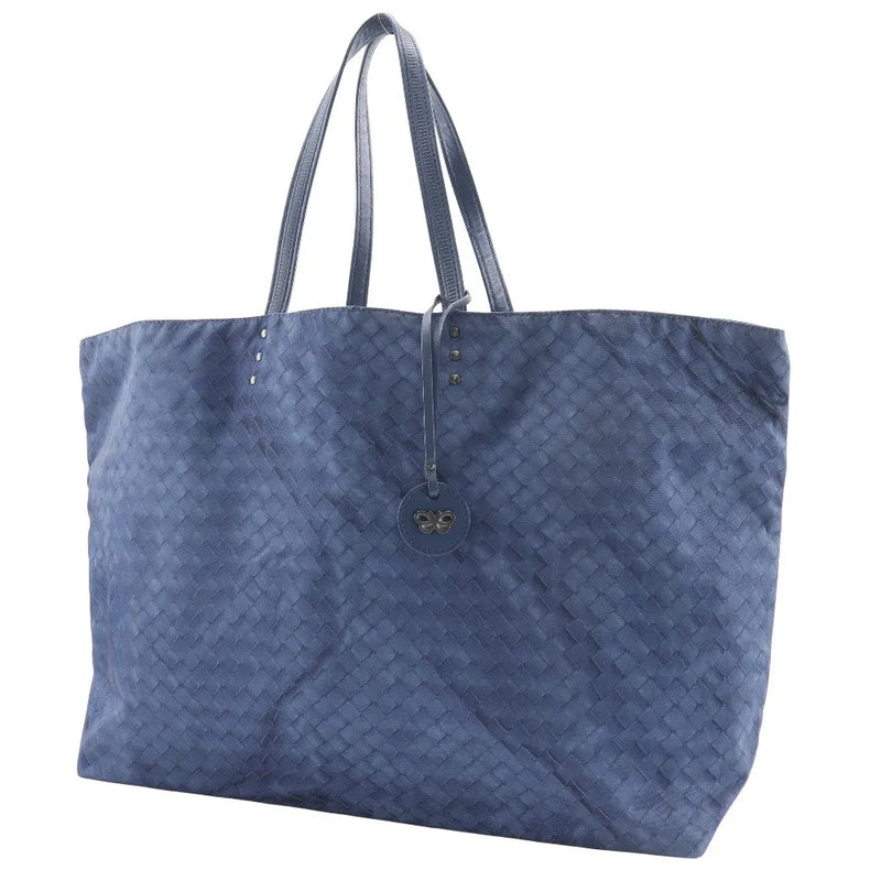 Bottega Veneta Intrecciolusion Tote Printed Nylon Navy Bag