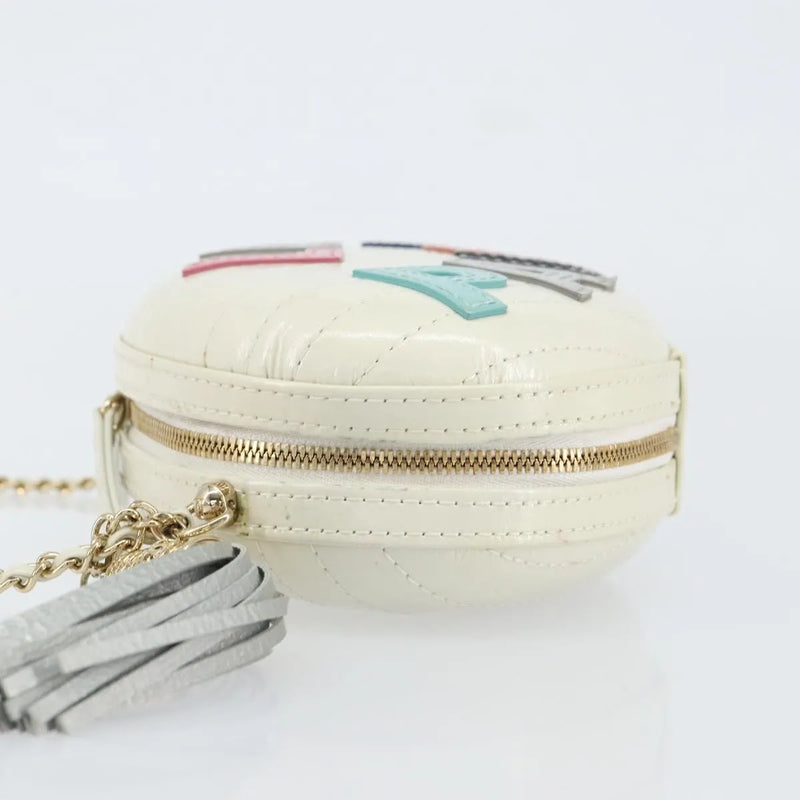 Chanel La Pausa Evening Chevron Lambskin With Applique White Leather Bag