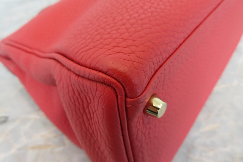 Hermes Kelly Red Clemence With Gold Hardware Leather Bag