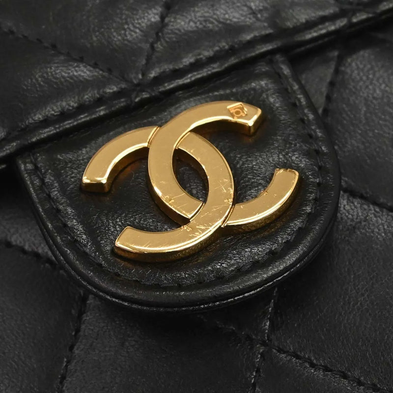 Chanel Vintage Classic Flap Quilted Lambskin Black Leather Bag