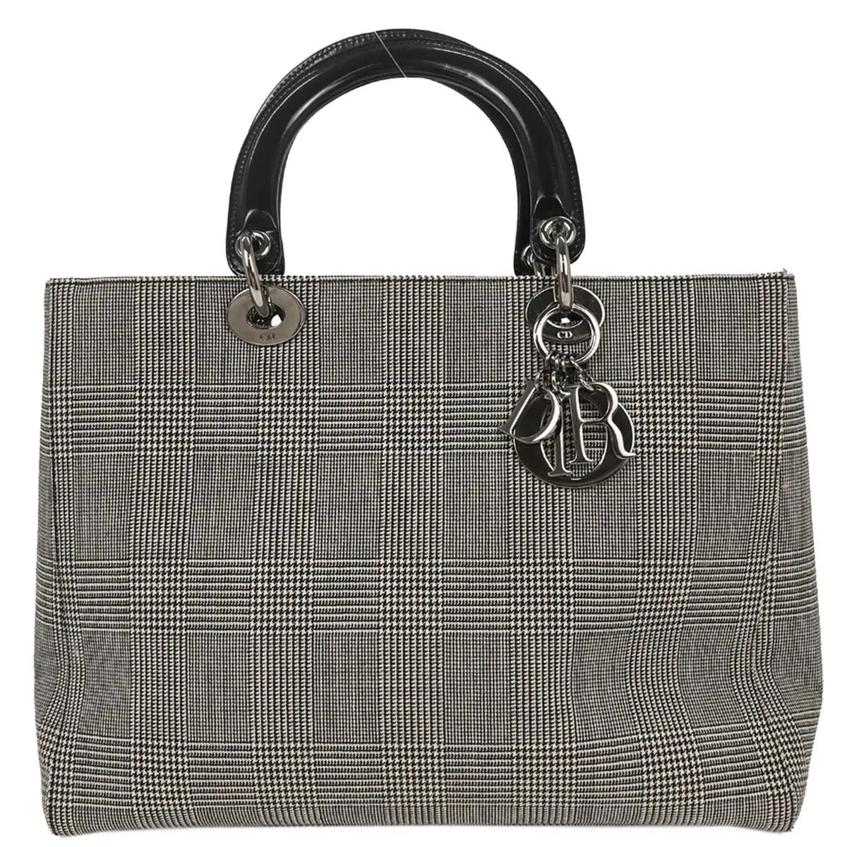 Christian Dior Vintage Lady Houndstooth Canvas Black Bag