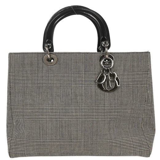 Christian Dior Vintage Lady Houndstooth Canvas Black Bag