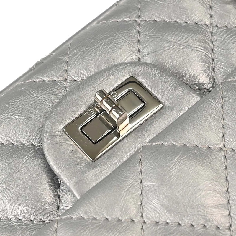 Chanel Reissue 2.55 Double Compartment Flap Quilted Aged Calfskin Silver Bag
