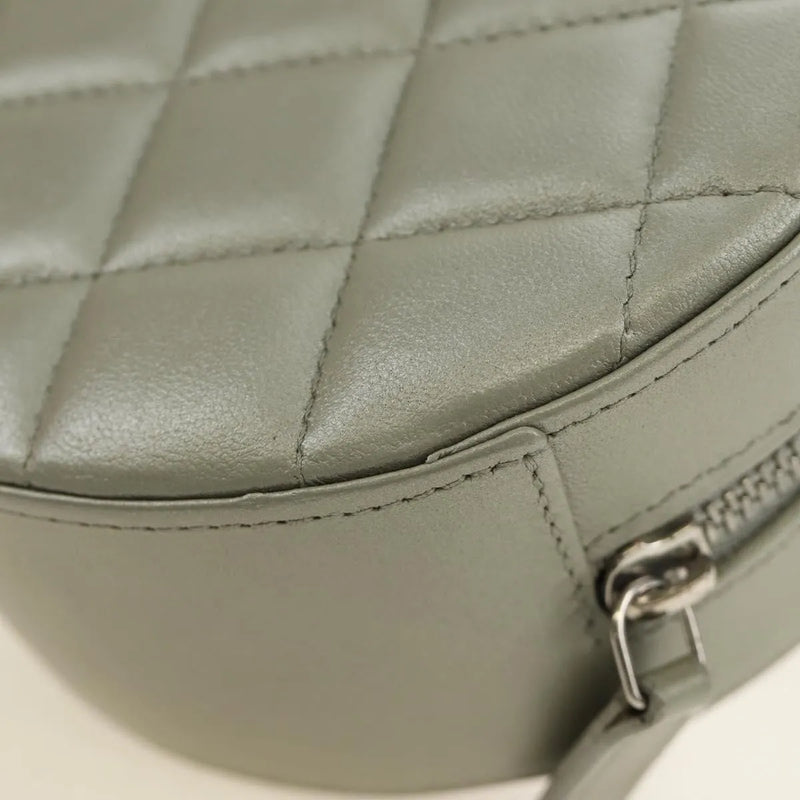 Chanel Round Clutch With Chain Sequins Gray Leather Bag