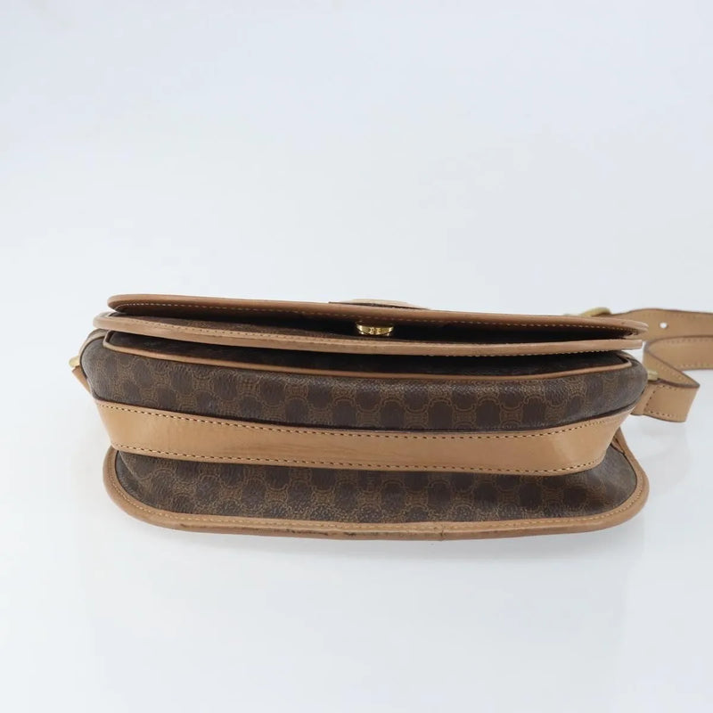 Celine Vintage Macadam Canvas And Leather Brown Bag
